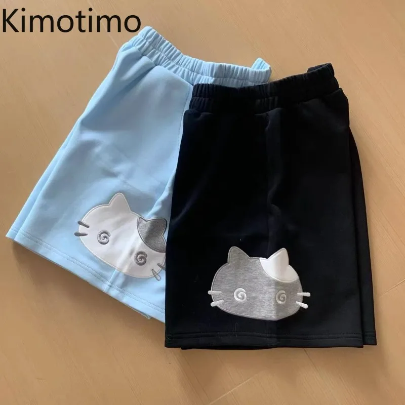 

Женские шорты Kimotimo с вышивкой в стиле японского аниме-кота, летние, свободные, универсальные, Y2K, повседневные, уличный стиль, 2026
