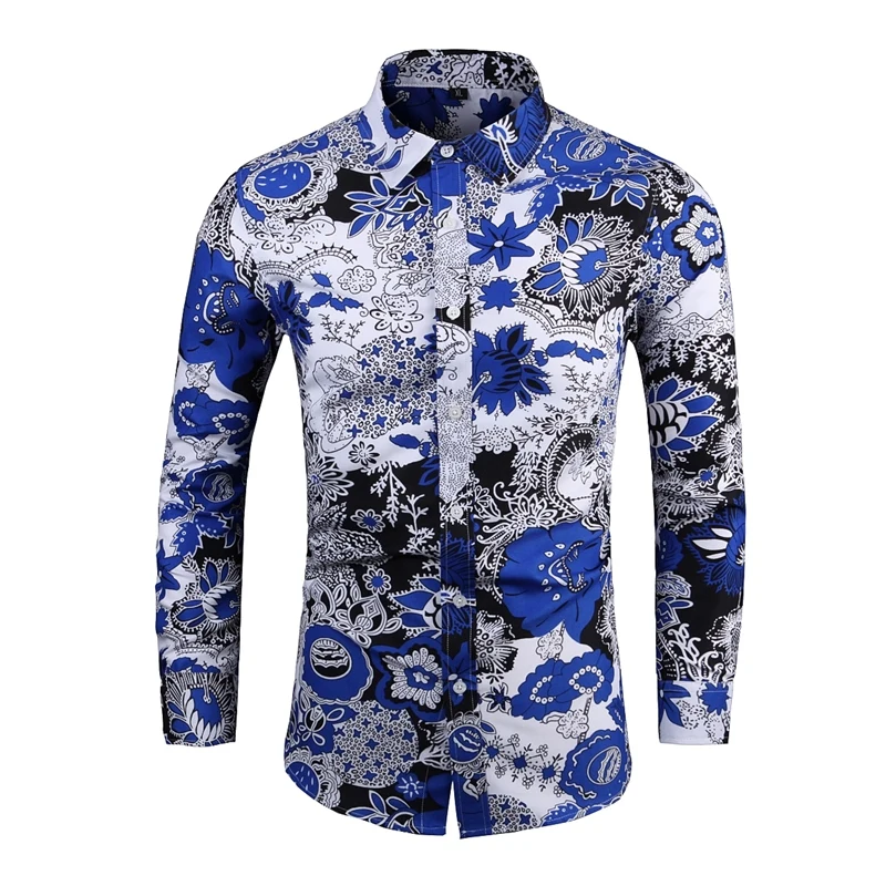 Chemise Slanke Homme Heren Outfits Gebloemd Shirt Streetwear 2024 Vintage Chinese Stijl Lange Mouwen Overhemden Voor Heren Blouses Tops