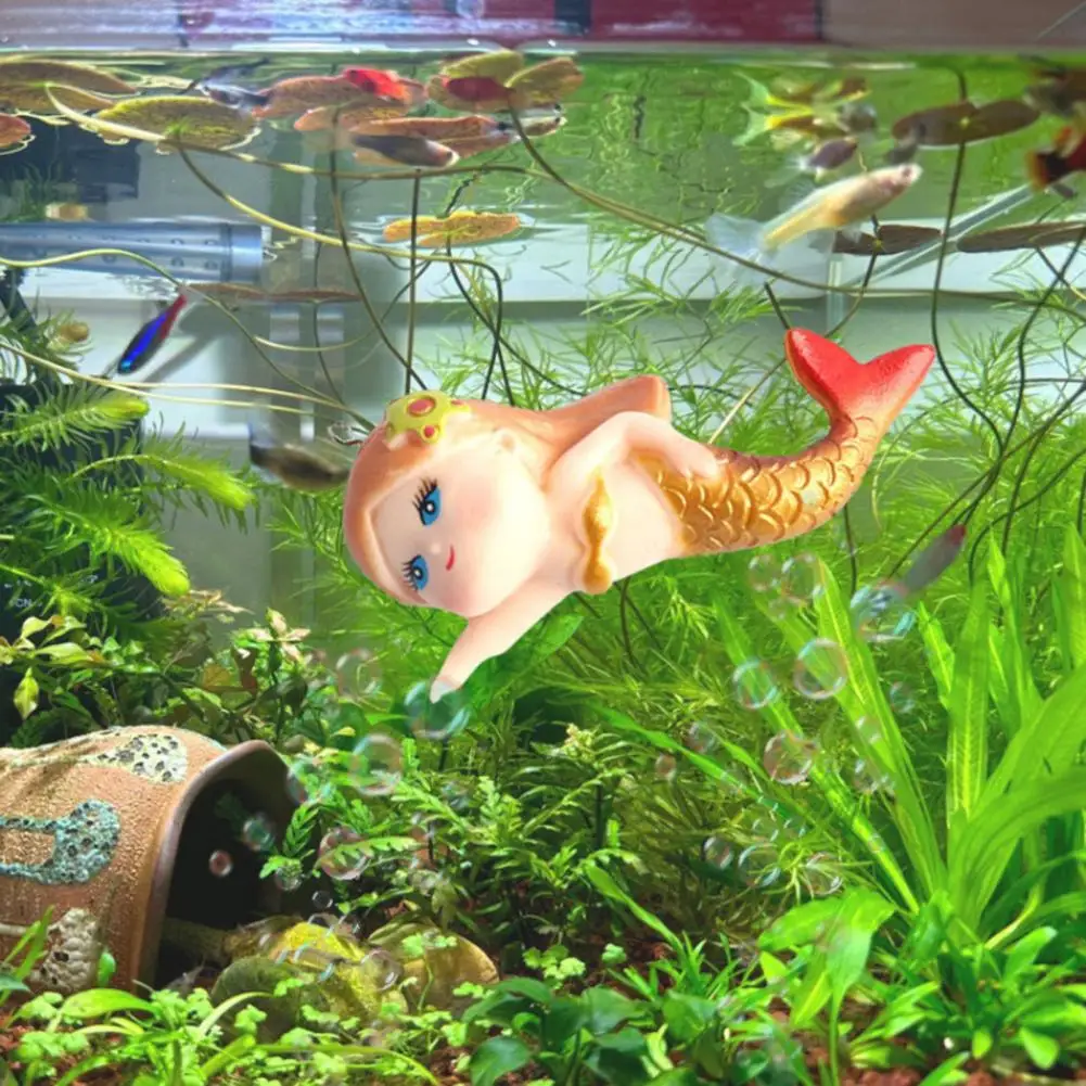 Aquarium Decoration Mini Aquarium Mermaid Figurine Ornament Adorable Eco-friendly Cartoon Decor for Fish Tank Floating