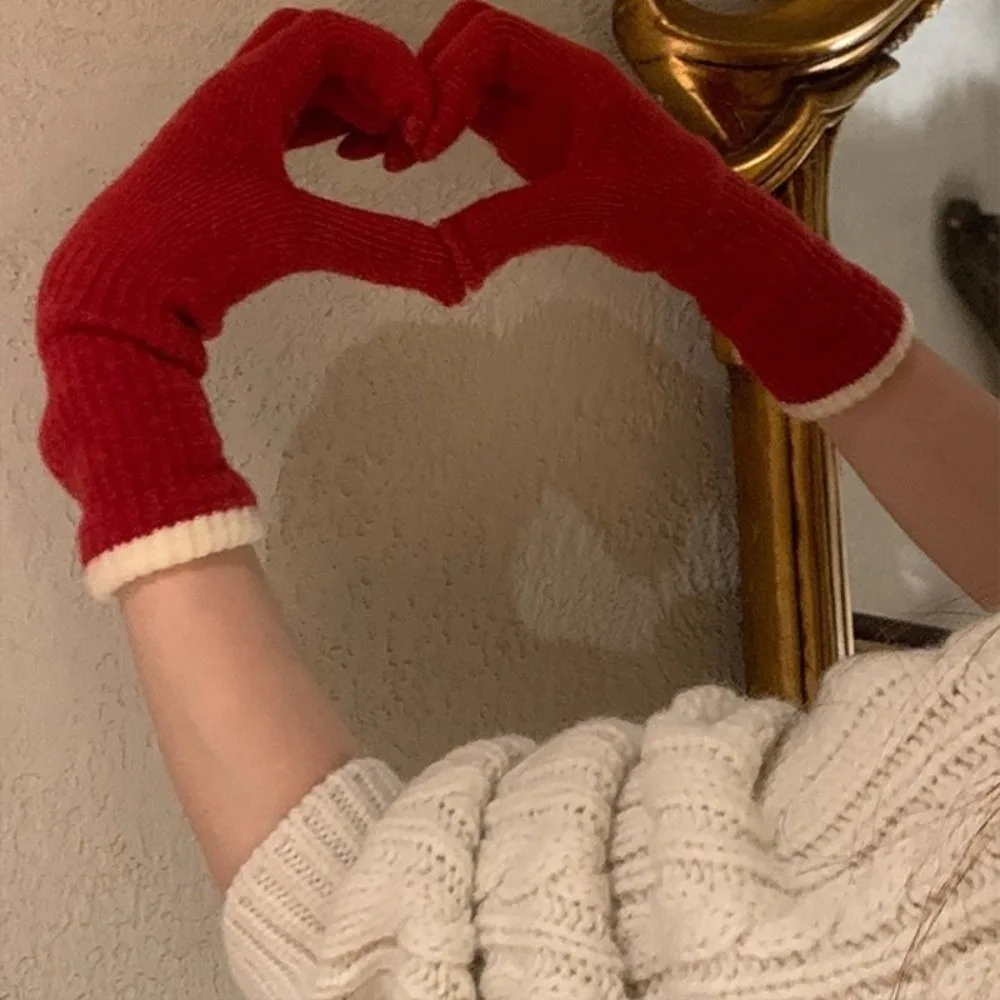 Long Design Knit Gloves Stretch Yarn Warm Touchscreen Gloves Cycling Thermal Finger Opening Design Thermal Gloves Cold Weather
