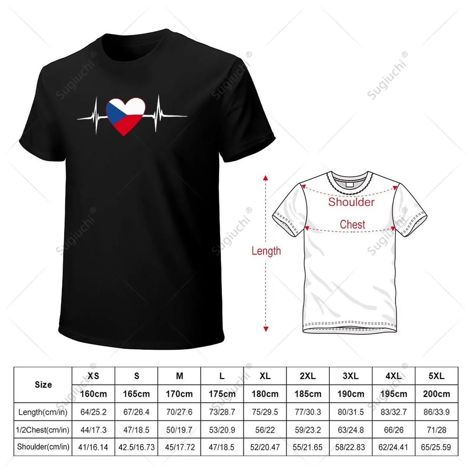 Unisex Men Heartbeat Design Czech Flag Czech Republic Tshirt Tees T Shirts Women Boys 100% Cotton T-Shirt view 6