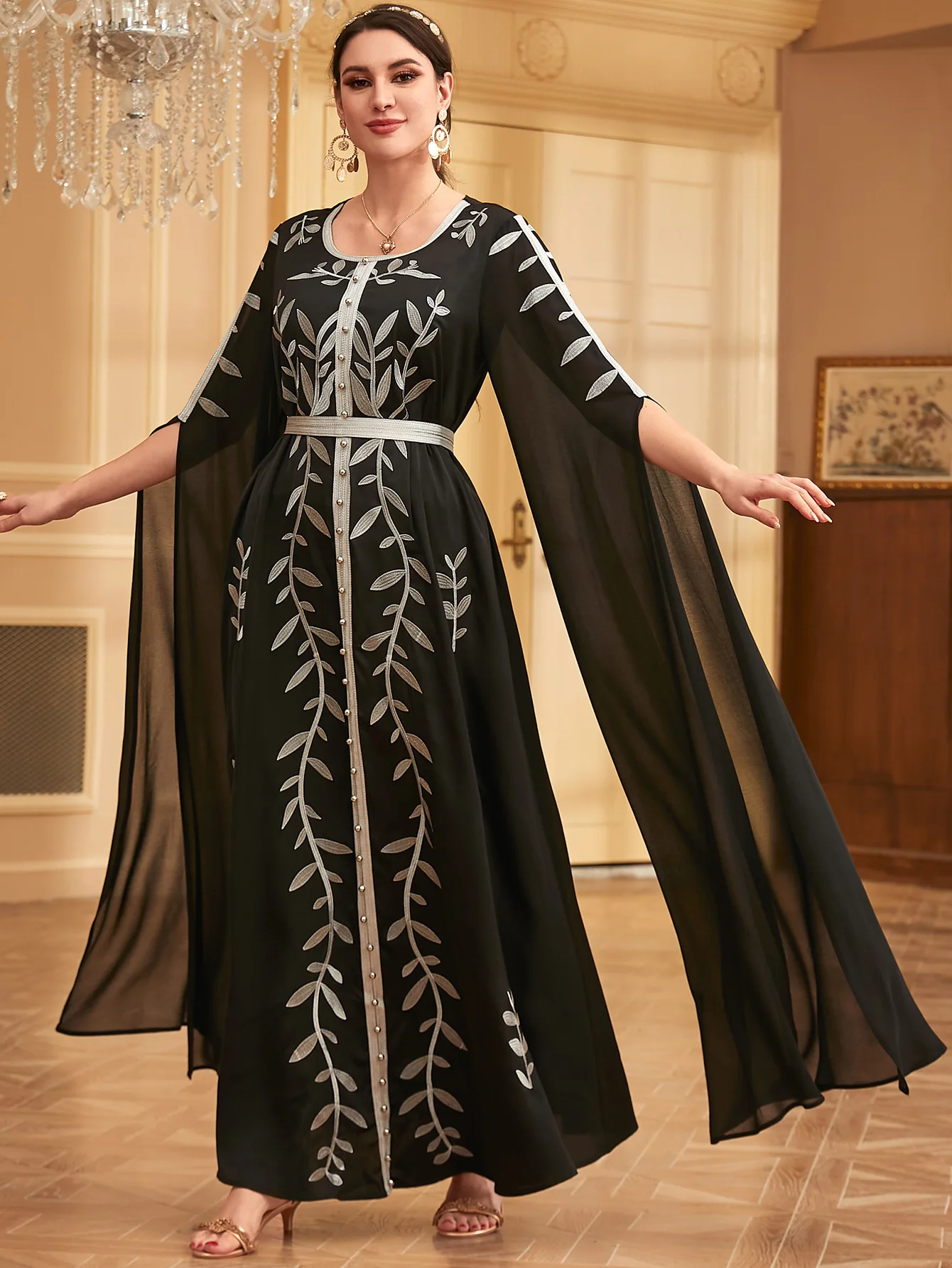 Djellaba Marocain Muslim Dress Eid Bead Embroidery Belted Kaftan Ramadan Gown Abayas Islamic Turkish Women Jalabiya Dubai Abaya