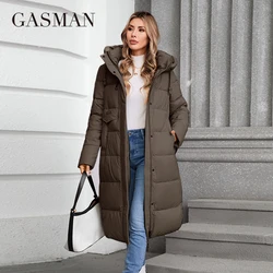 Gasman-longo casaco com capuz com zíper e bolso para mulheres, parkas de alta qualidade, estilo casual, inverno, 2021, 88607