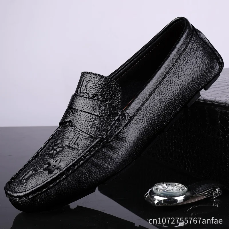 Men Casual Leather Loafers Men Handmade Loafer Shoes White&Black Slip-On Doudou Shoes Luxury Comfy Anti-Slip Mens Business Shoes