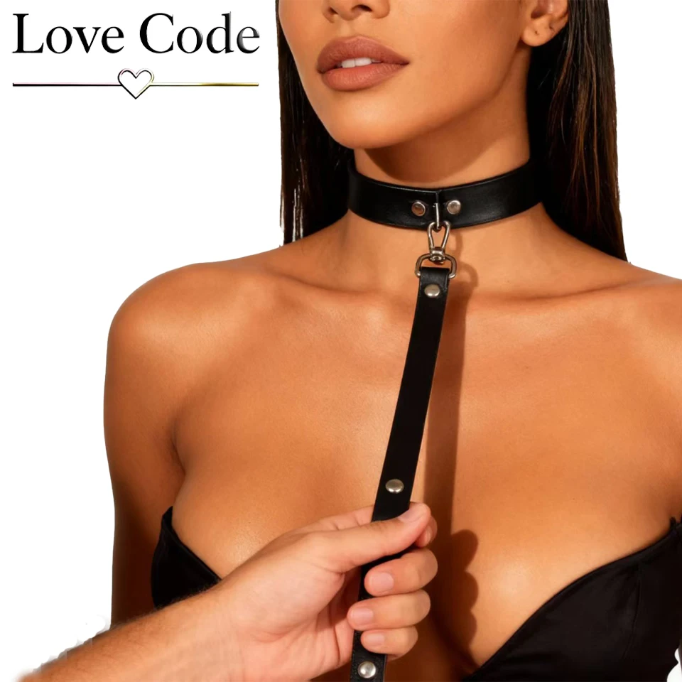 Exotic Accessories of Bdsm Slave Bondage Leather Collar with Leash Belt Choker Necklace Animal Pet Accessories Adjustable Black image 5