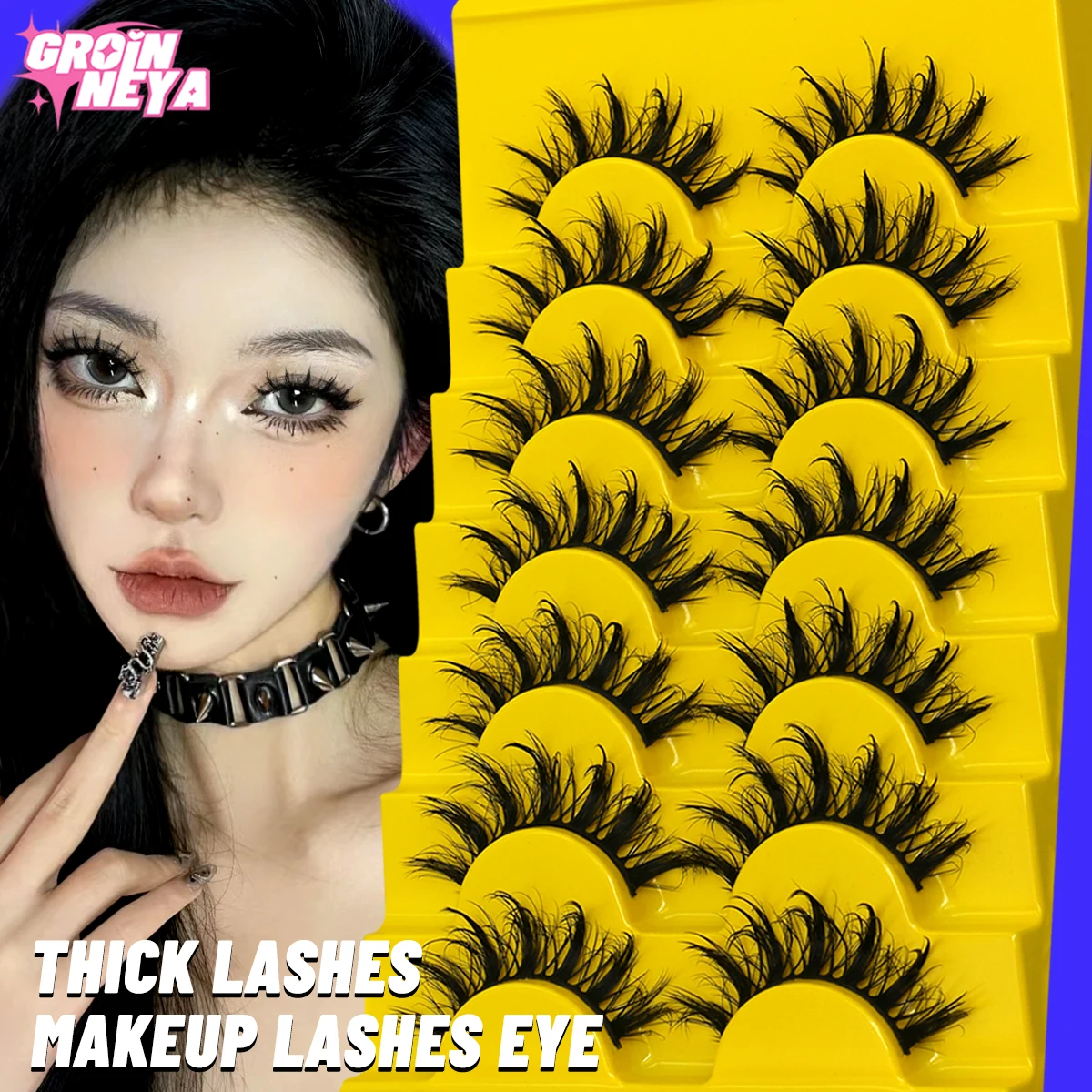 ขนตาปลอม GROINNEYA แบบฟู นุ่ม สไตล์มังงะ ขนตาปลอมแบบไขว้ นุ่มเป็นธรรมชาติ ยาวเป็นธรรมชาติ ขนตาปลอม 3 มิติ แบบขนมิงค์เทียม สำหรับแต่งหน้า