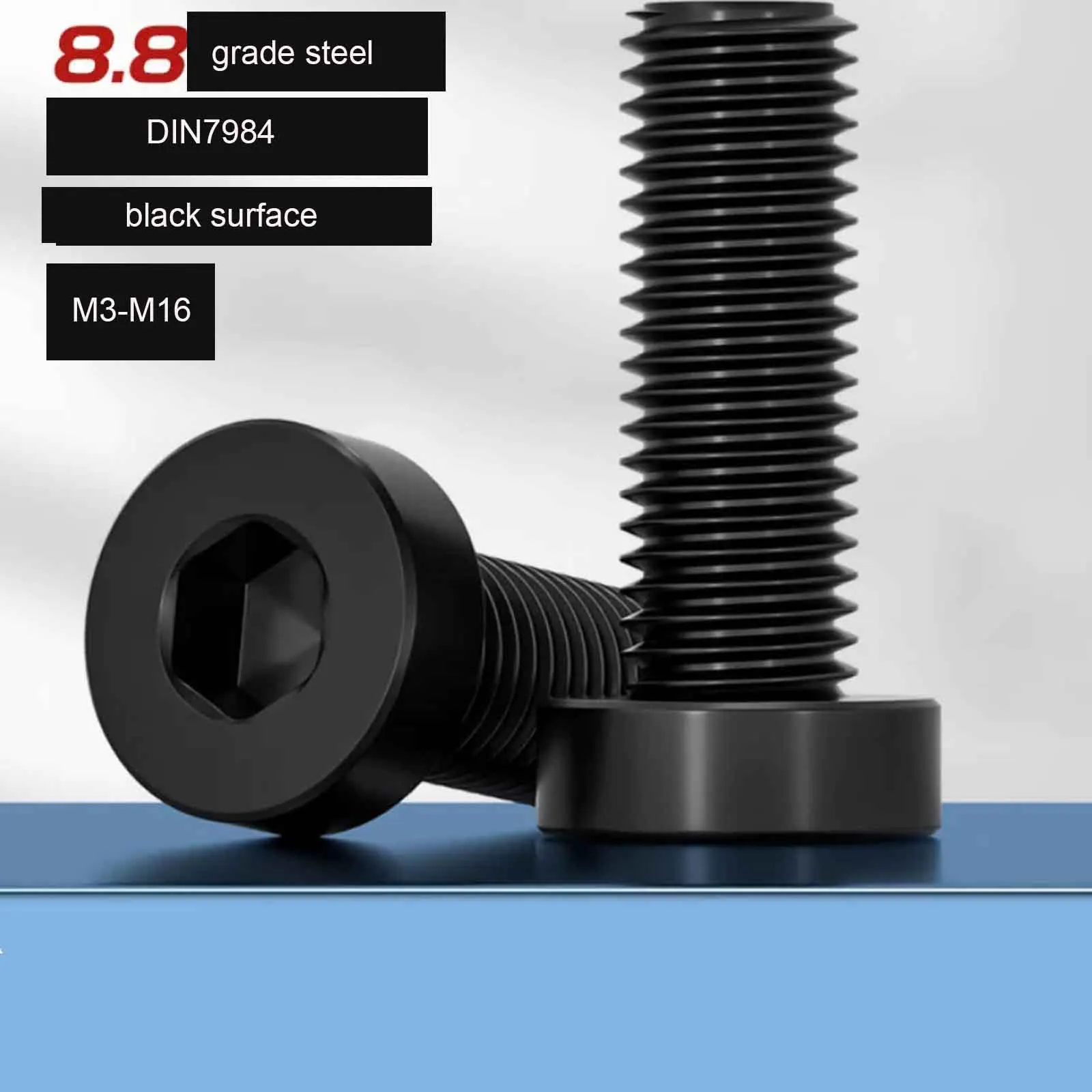1/10 Stück DIN7984 8.8 Klasse Hochfeste Schwarz Oxidierte Flachkopf-Inbusschraube M3 M4 M5 M6 M8 M10 M12 M16 Inbusschraube Befestigungselement