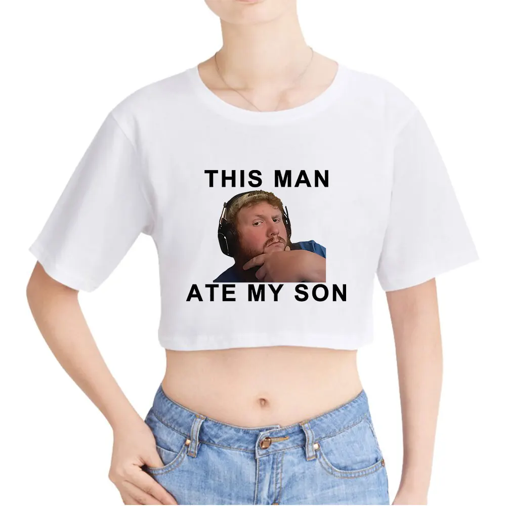 Caseoh This Man Ate My Son Vintage 90s Crop Top Exposed Navel T-Shirt Oversize O-Neck Tops Women Funny Tshirt Top