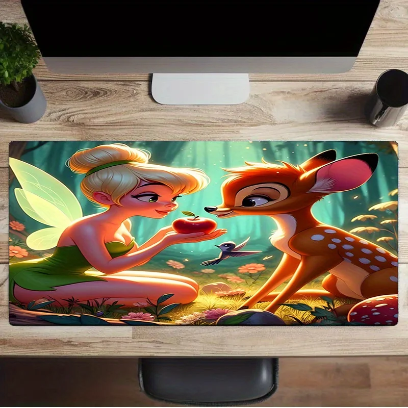 قطعة واحدة من لوحة الماوس ذات طابع ديزني تتميز بجرس تينكر، مصنوعة من مطاط غير قابل للانزلاق، مثالية لسطح مكتب أملس، مناسبة للعباءة