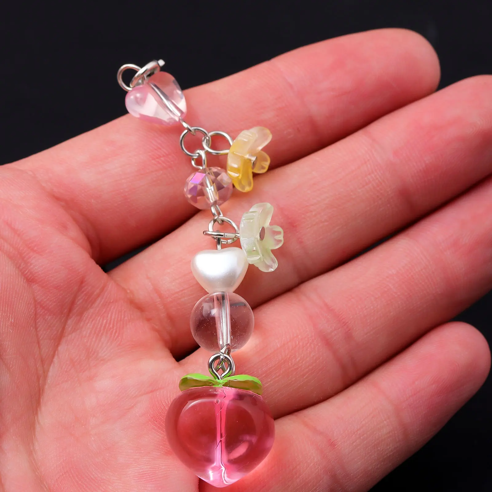 Lightweight Sweet Cute Honey peach Keychain Cell Phone Charm Lanyard Lovely Fruits Bag Chain for Girls Aesthetic Jewelry Props