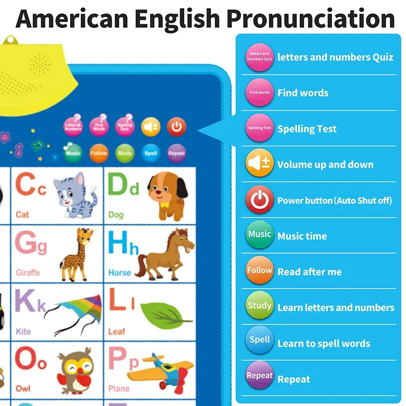 مخطط حائط للأبجدية الإنجليزية الإلكترونية يتحدث حروف ABC 123s ملصق موسيقى لعبة تعلم تعليمية لهدايا الأطفال الصغار