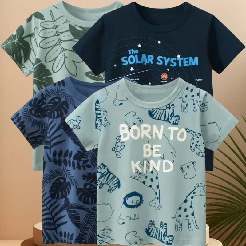 2025 Summer New Children Undershirt BoysCartoon Print Short Sleeve T-shirt Cotton Tops Kids Bottoming Shirt 2-10Y Dropshipping