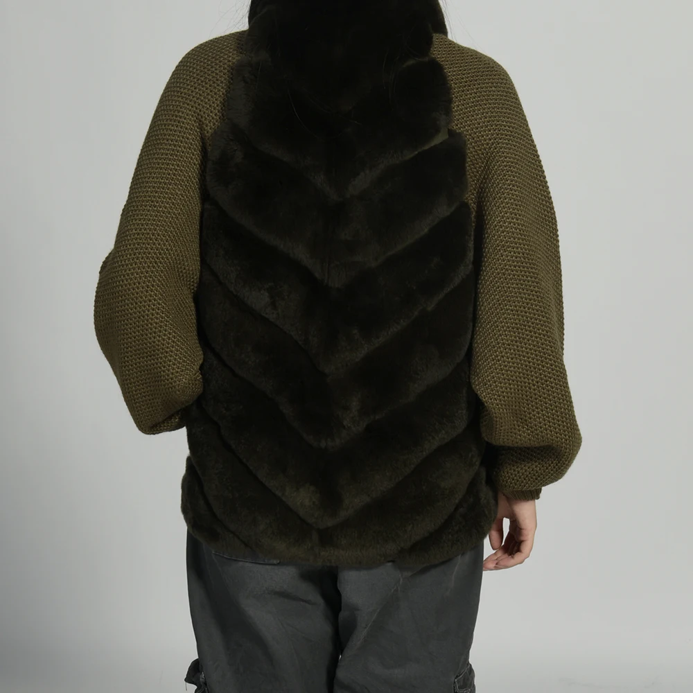 Jaxmonoy женская шуба из натурального меха кролика рекс в стиле пэчворк с вязаными рукавами, осень-зима 2022, новая верхняя одежда, женские повседневные шубы