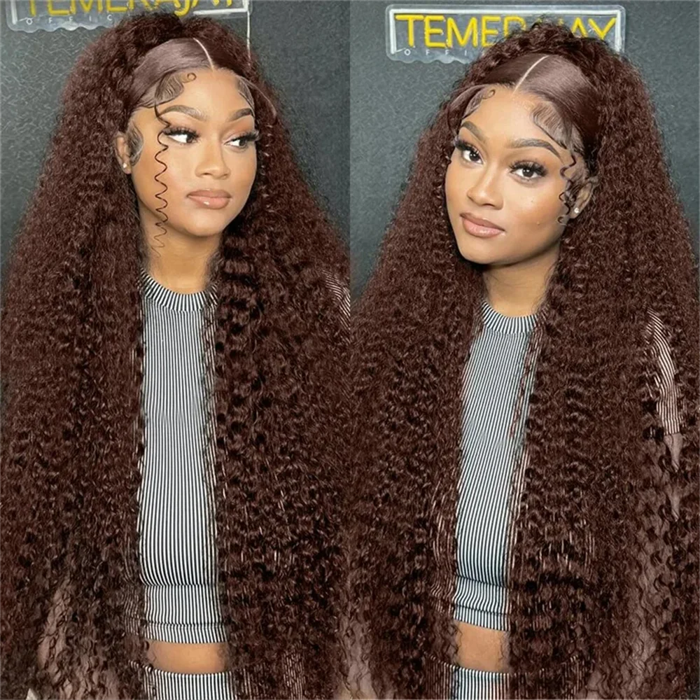 

Soft Glueless Preplucked 26inch 180Density Brown Kinky Curly Lace Front Wig For Women Natural Hairline Synthetic Baby Hair