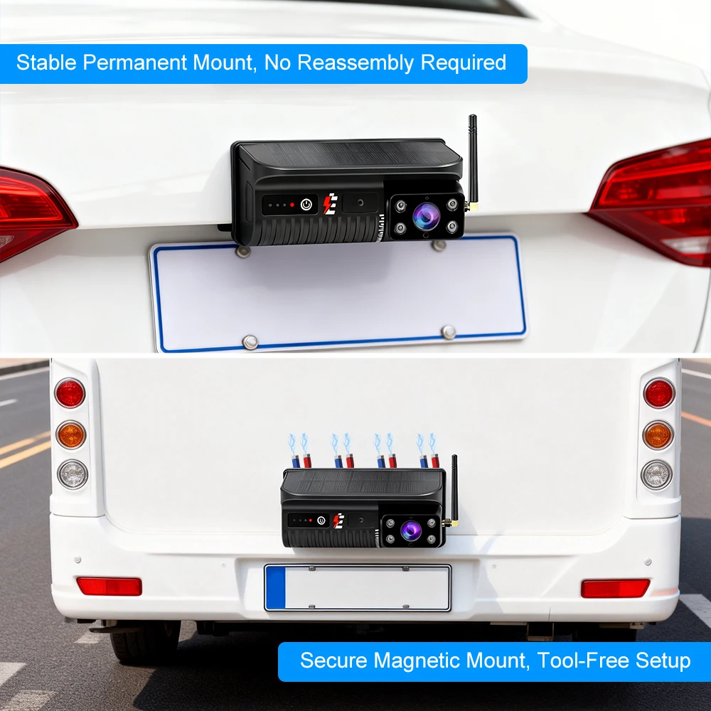 7 Inch Solar Wireless Magnetic Backup Camera System 1080P IR Night Vision Waterproof Rear View Cam for Truck RV Camper Motorhome