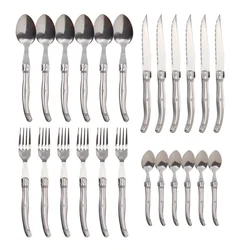 Jaswehome 24pcs Stainless Steel Flatware Set Laguiole Decorated Dinner Knives Forks&Spoons Sets Western Dinnerware