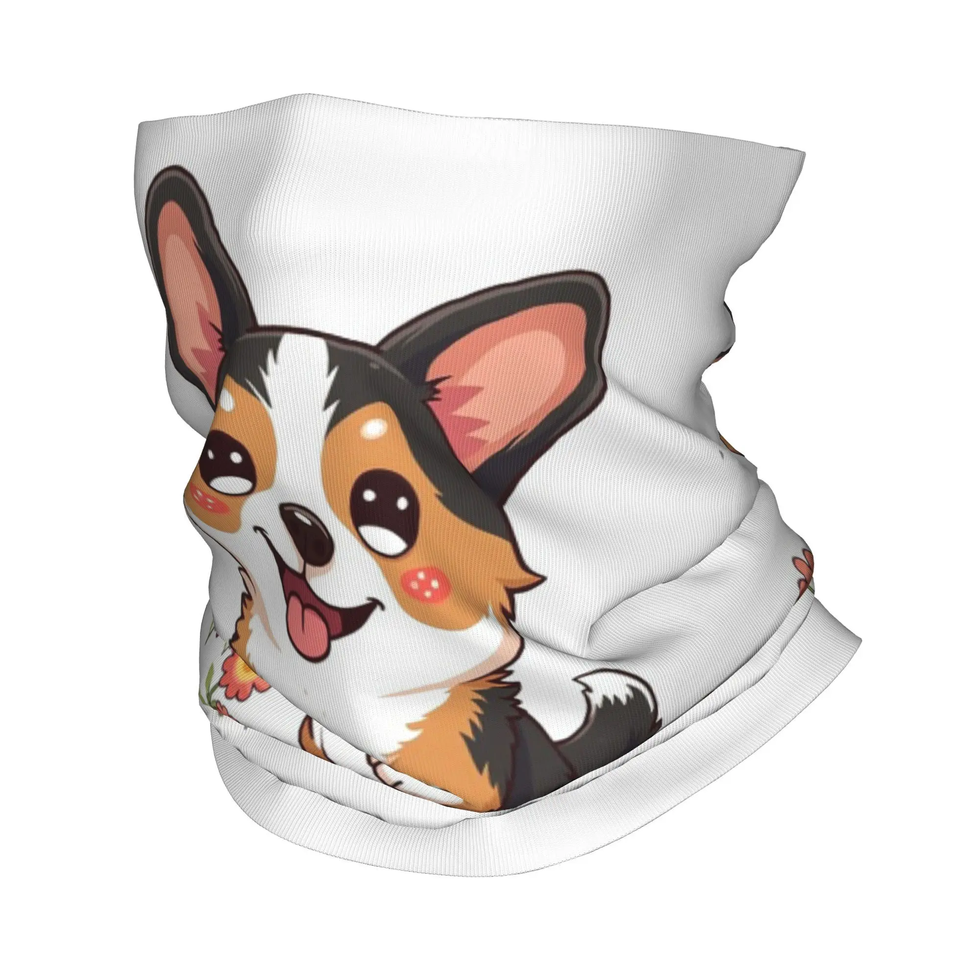Kawaii Tricolor Corgi في الحديقة باندانا غطاء الرقبة المطبوعة التفاف وشاح متعدد الاستخدام أغطية الرأس تشغيل للجنسين الكبار يندبروف