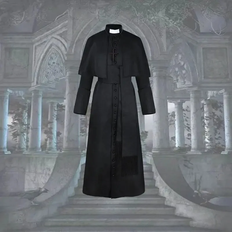 

New Medieval Vintage Priest Uniform Halloween Men Pope Pastor Cloak Cape Cosplay Costume Renaissance Monk Robe Clergy Sets yj/1