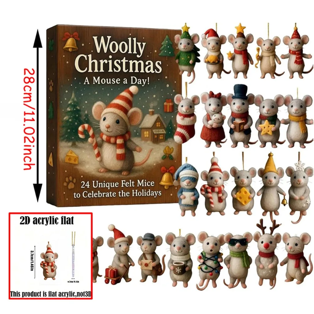 

Advent Mystery Box Calendar with Surprise Felt Mouse Revealed Daily Acrylic Christmas Tree Decor 25 Day Surprise Doll Countdown