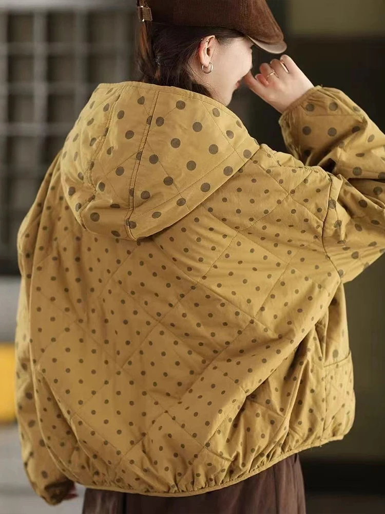 Amax LuluE Bohemia Wintermäntel Damenmode gepunktete gepolsterte Jacken Damen mit Kapuze lässig übergroße warme Parkas klassische Oberbekleidung