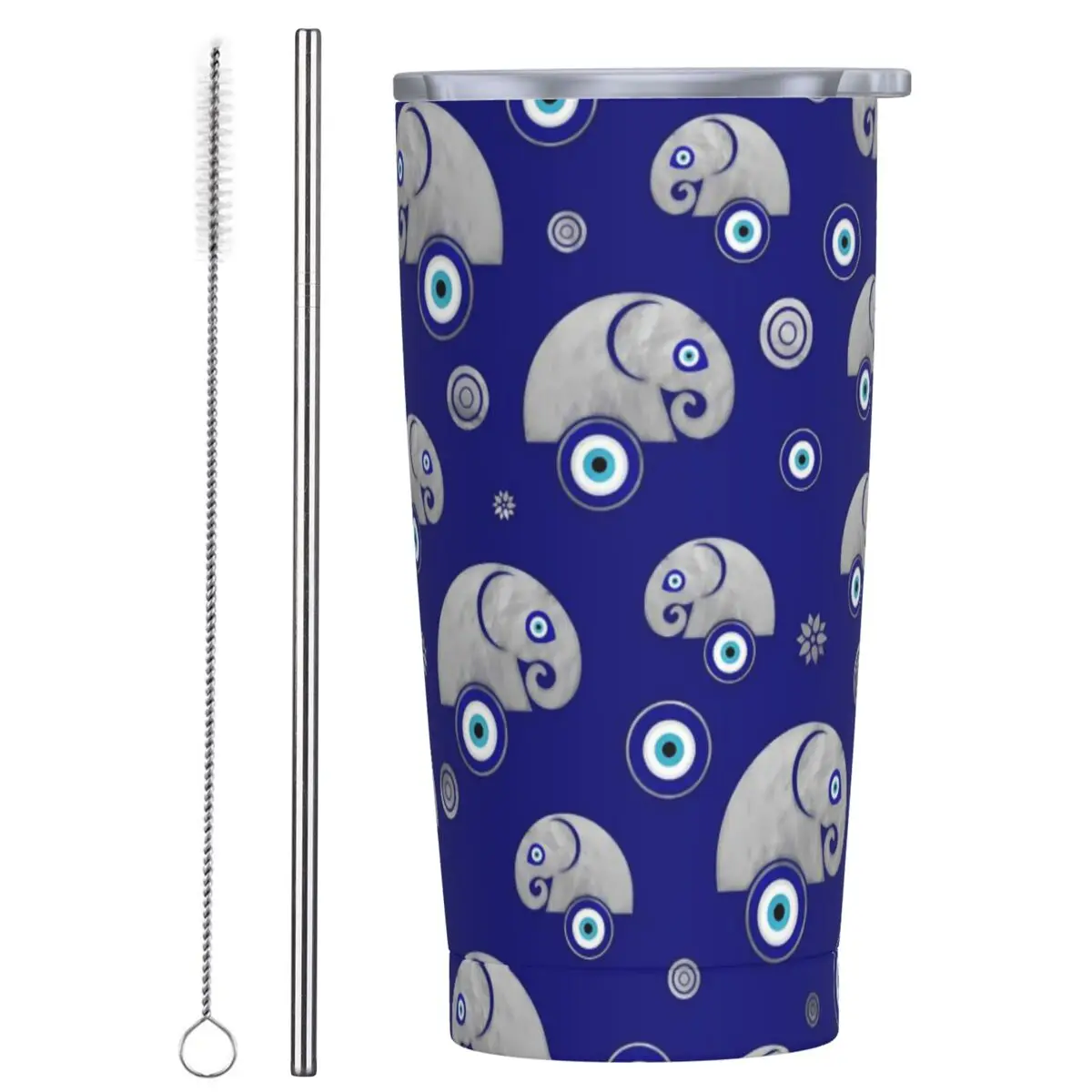Vaso con estampado de elefante y mal de ojo, botella de agua para bebidas frías, preservación del calor, tazas térmicas de acero inoxidable, tazas para coche y playa