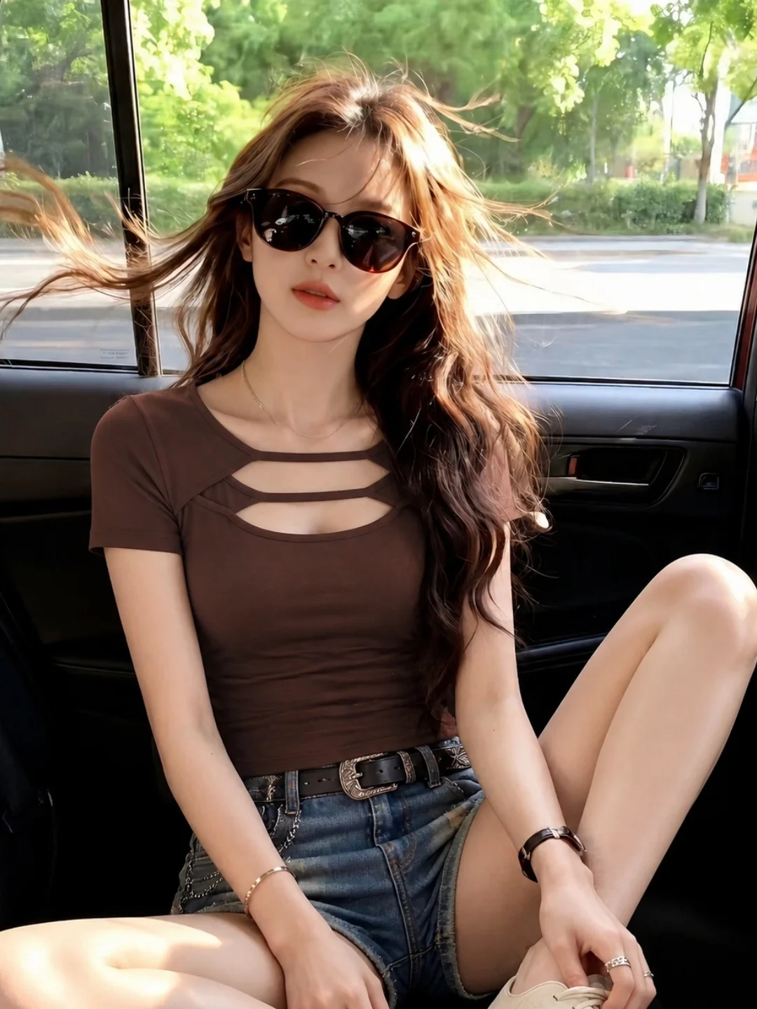 

American Hot Girl Style Hollow out Short Sleeve T-Shirt Summer Slimming Versatile Pullover Women's Top Color Small Shirt