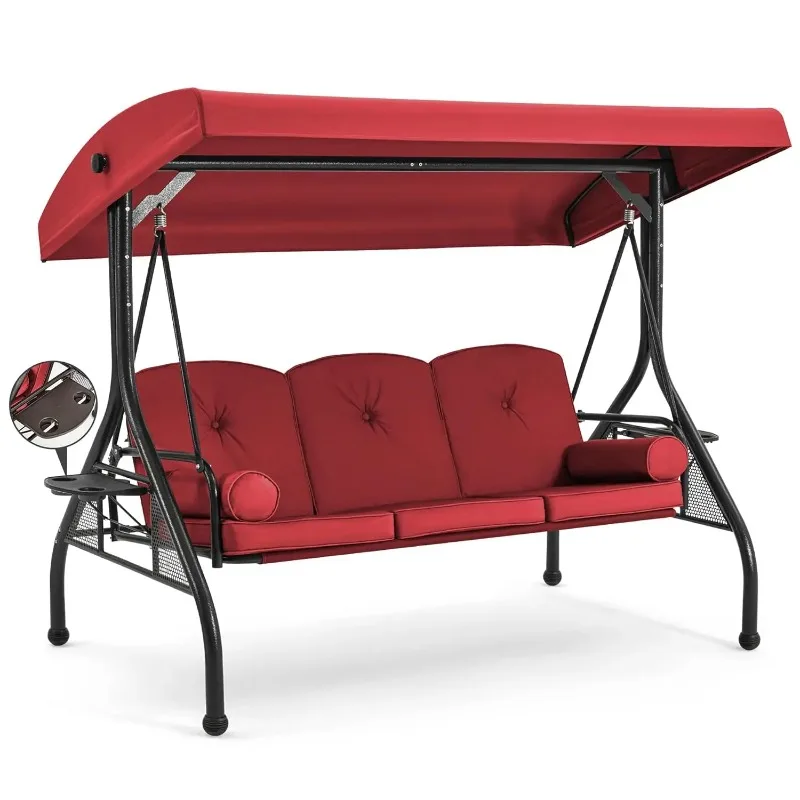 

3 Seat Outdoor Porch Swing with Adjustable Canopy, Convertible Patio Swing Bed with Stand, Patio Glider Swing with, Customized