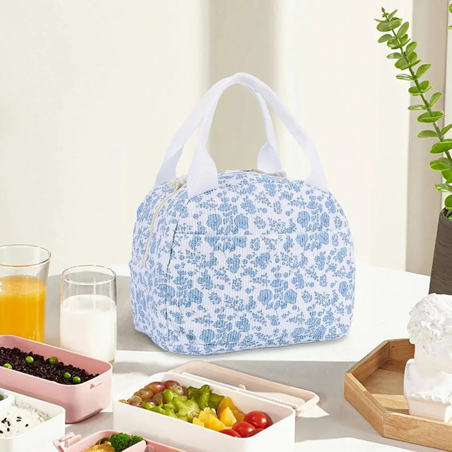 Gesteppte Lunchtasche, großes Fassungsvermögen, niedliche Lunchbox-Tasche, Blumenmuster, Bento-Tasche, Reise-Picknick-Camping-Tasche