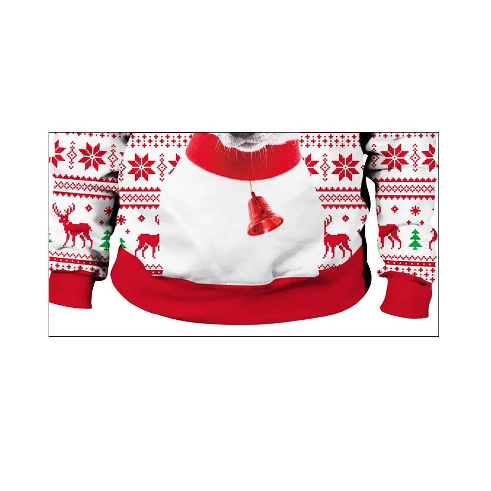 Fashionable Glasses Dog Christmas Digital Print Pattern Pullover Round Neck Christmas Couple Wear Sweatshirt 2024