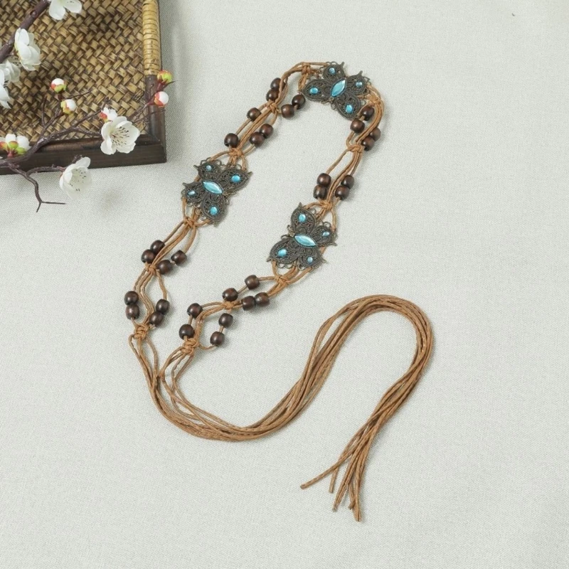 Women Belt Braided Style Woven Tassel Belt Knot Decorated Waist Chain Boho Girls Waist Thin Rope Waistbands Dress Accessories