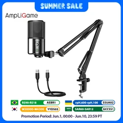 FIFINE USB Streaming Microphone Kit with Arm Boom,Condenser Mic Set with Mute Button,Gain Knob for PC,Recording,YouTube-T669PRO1
