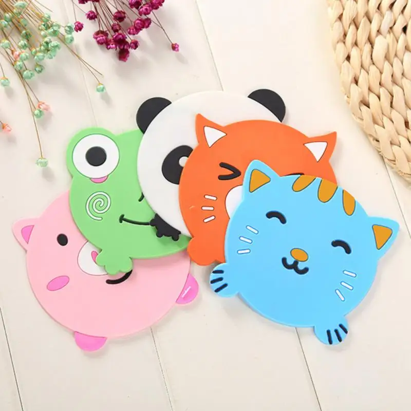 Cartoon Coaster Silicone Mat Drink Cup Coasters Non-slip Placemat Cute Animal Cup Mats Pad Pot Holder Kitchen Accessories