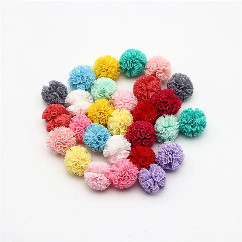 10-25mm Mesh Elastic Flower Ball DIY Lace Craft Tennis PomPom Pendant Hairpin Jewelry Decoration Making Accessories 24-96 Pieces