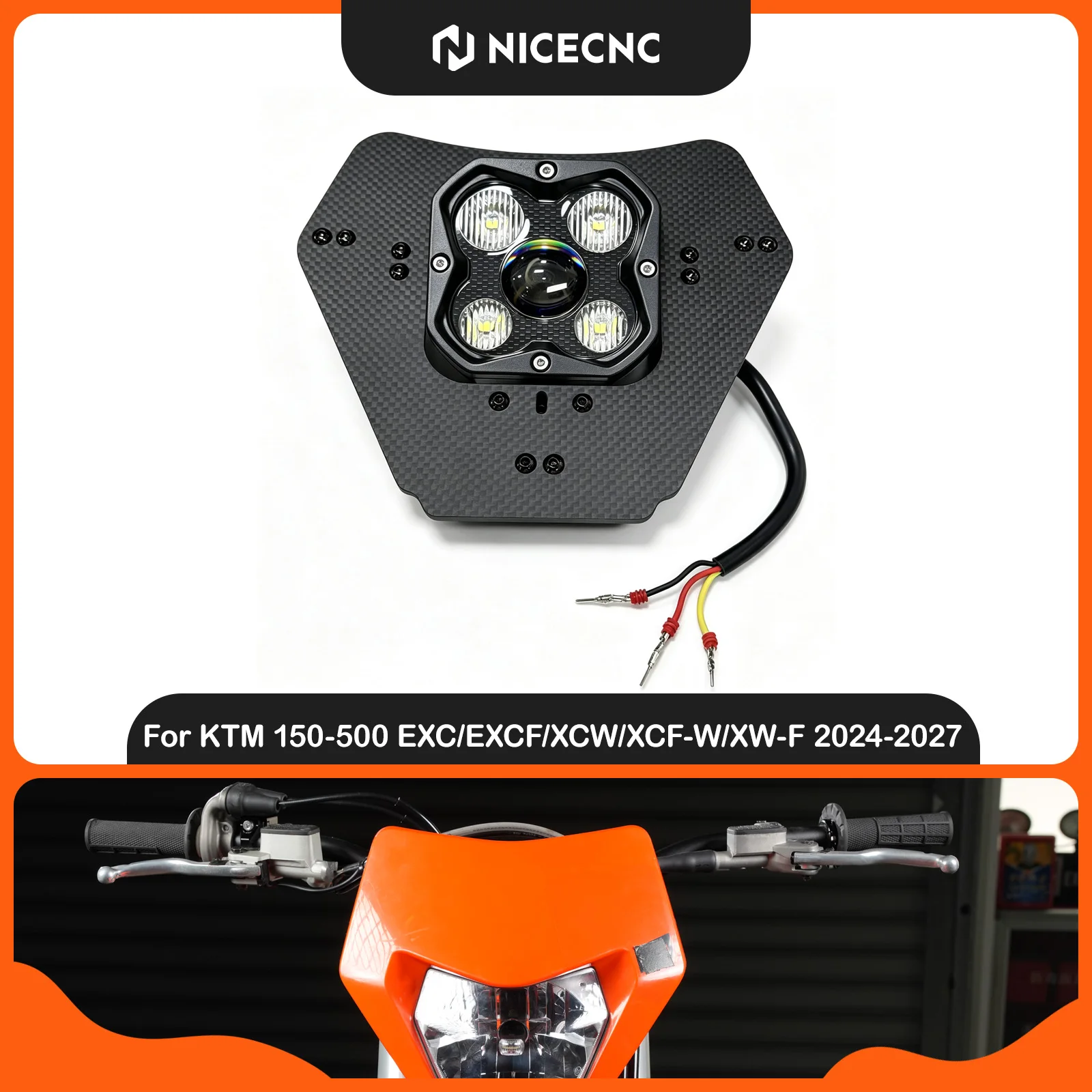 NICECNC For KTM EXC 300 EXCF 350 2024-2027 Rally Headlight Kit 3600LM 50W High-Efficiency Lighting Off-Road LED Lamp Headlight