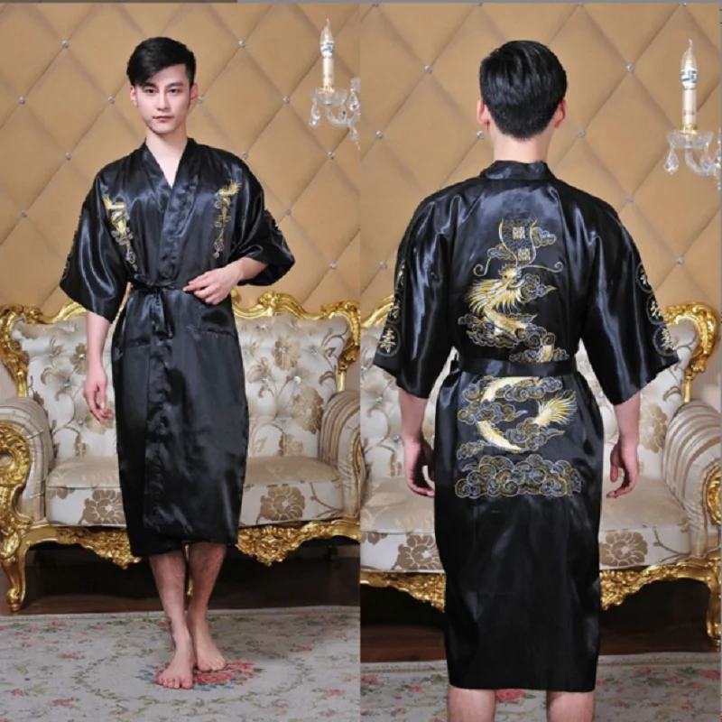 Wholesale Hot Sale New Chinese Style Men's Women's Satin Silk Robe Embroidery Kimono Bath Gown Dragon Dress Size M L XL XXL XXXL - Image 3
