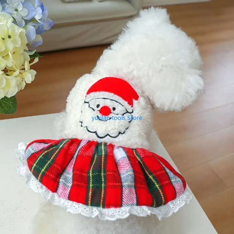 50LB Vintage Xmas Santa Holiday Festive Dog Sweater for Small Dogs Multi Sizes Santa Printed Puppy Dresses for Cats Dogs