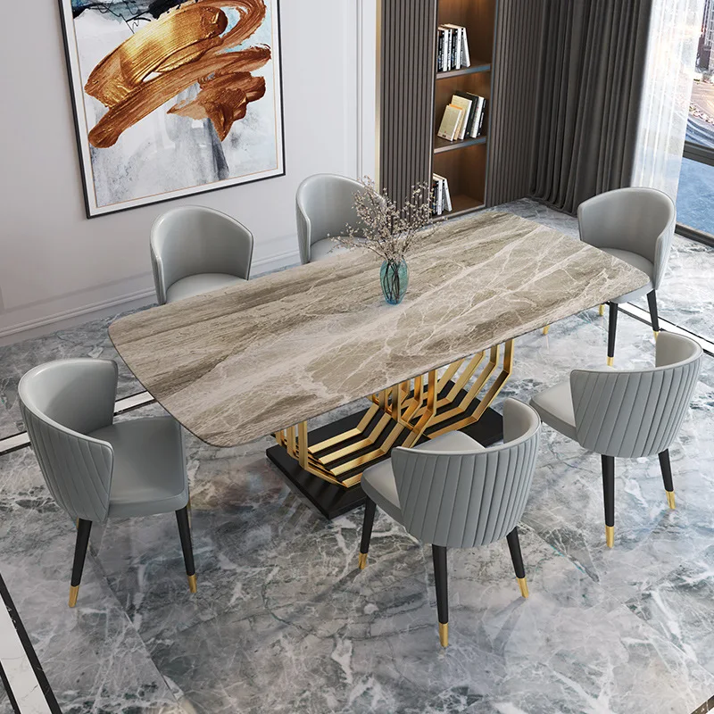 ^%Morden Luxury Design Marble Top Dining 6/8 Chairs Table Set Dining Room Furniture Table and Chairs for Dining Room