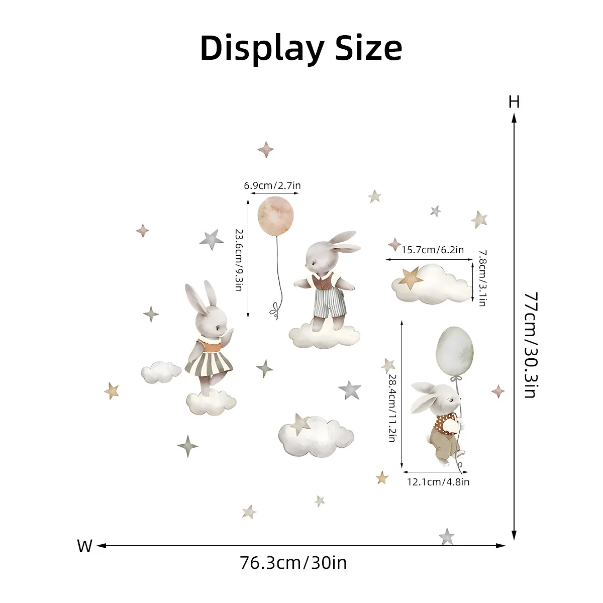 Bunny Rabbit Balloon Wall Stickers Cloud Stars Decorative Wall Decals For Children's Room Kids Nursery Baby Room Wall Decor