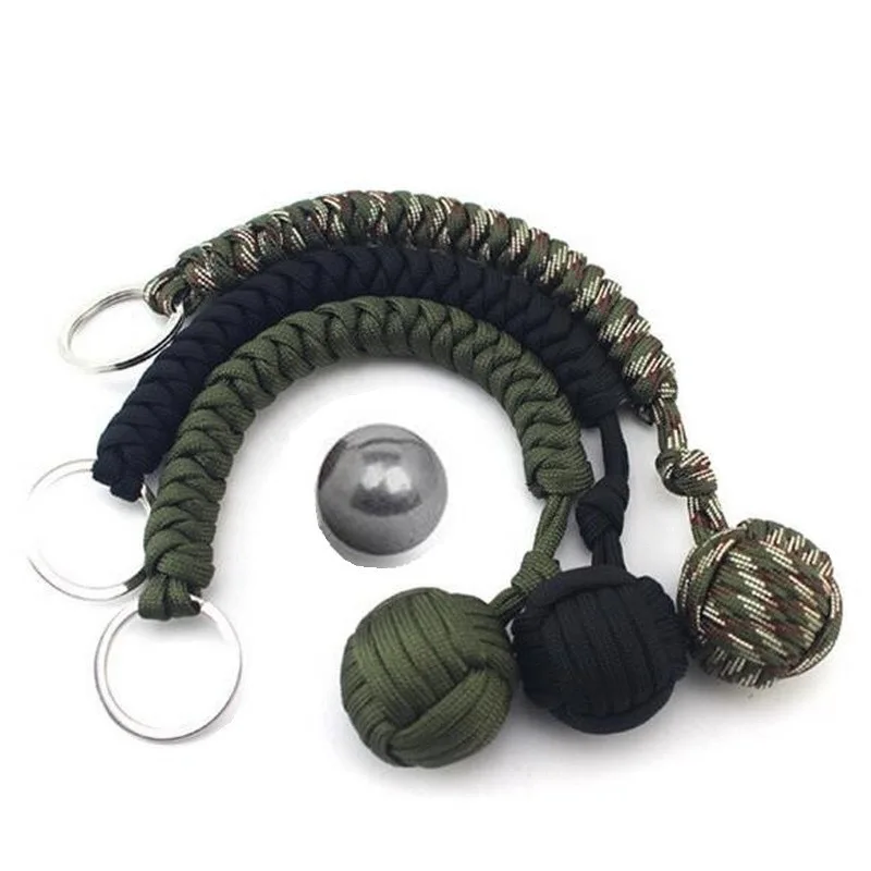 Paracord de autodefensa para exteriores, puño de mono, bola de acero, cuerda de paracaídas de supervivencia, llavero, cordón, accesorios de protección de seguridad