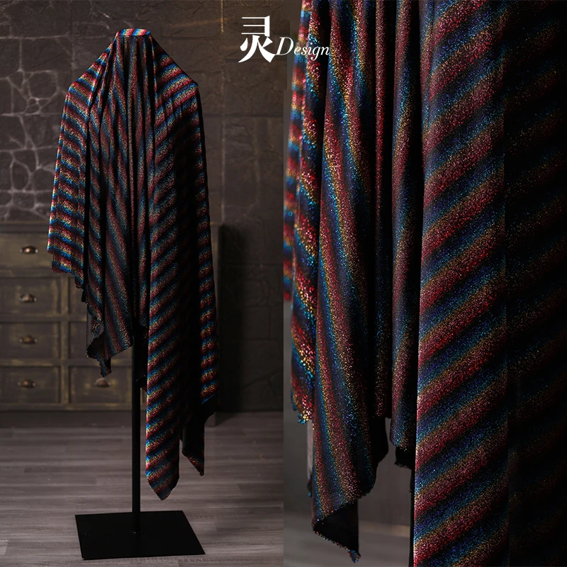 Striped Gradient Knitted Mesh Fabric for Clothing Dress Shooting Background Cloth Designer Diy Sewing Material By The Meter