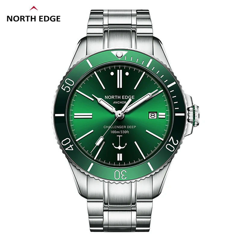 North Edge ANCHOR Sapphire Stainless Steel Automatic Movement 100M Waterproof Watch Green Water Ghost Mechanical Watch