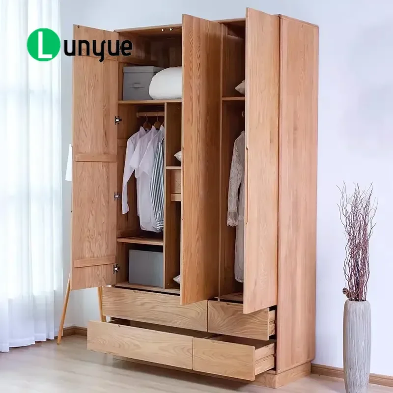 Japanese White Oak Solid Wood Wardrobe Household Storage Cabinet Log Furniture for Bedroom Living Room Durable