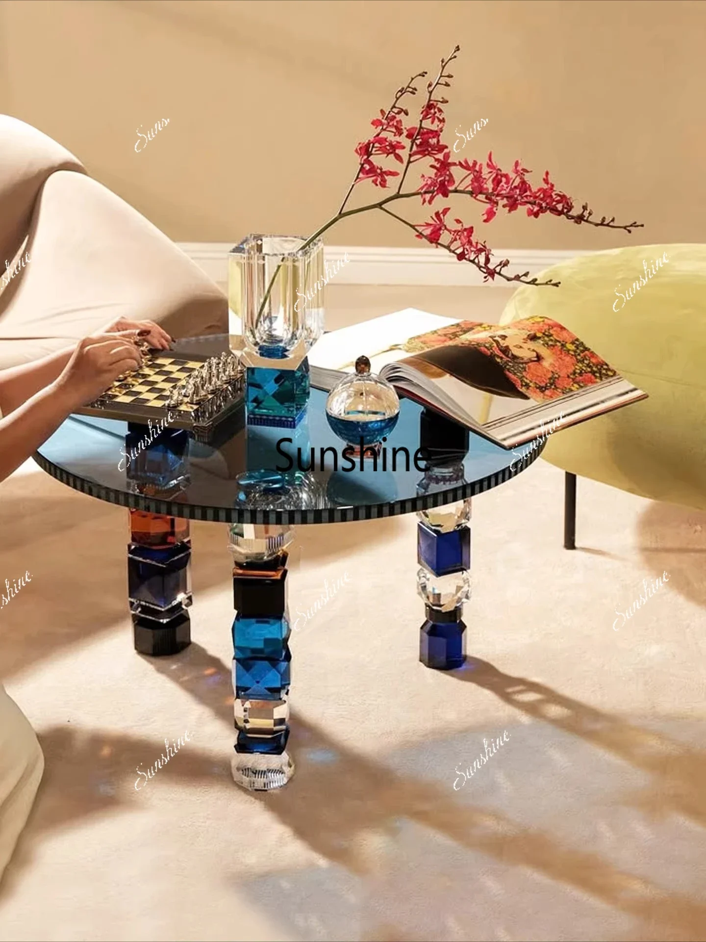 

Living room household side few antique small apartment round few high-end coffee tableTJ