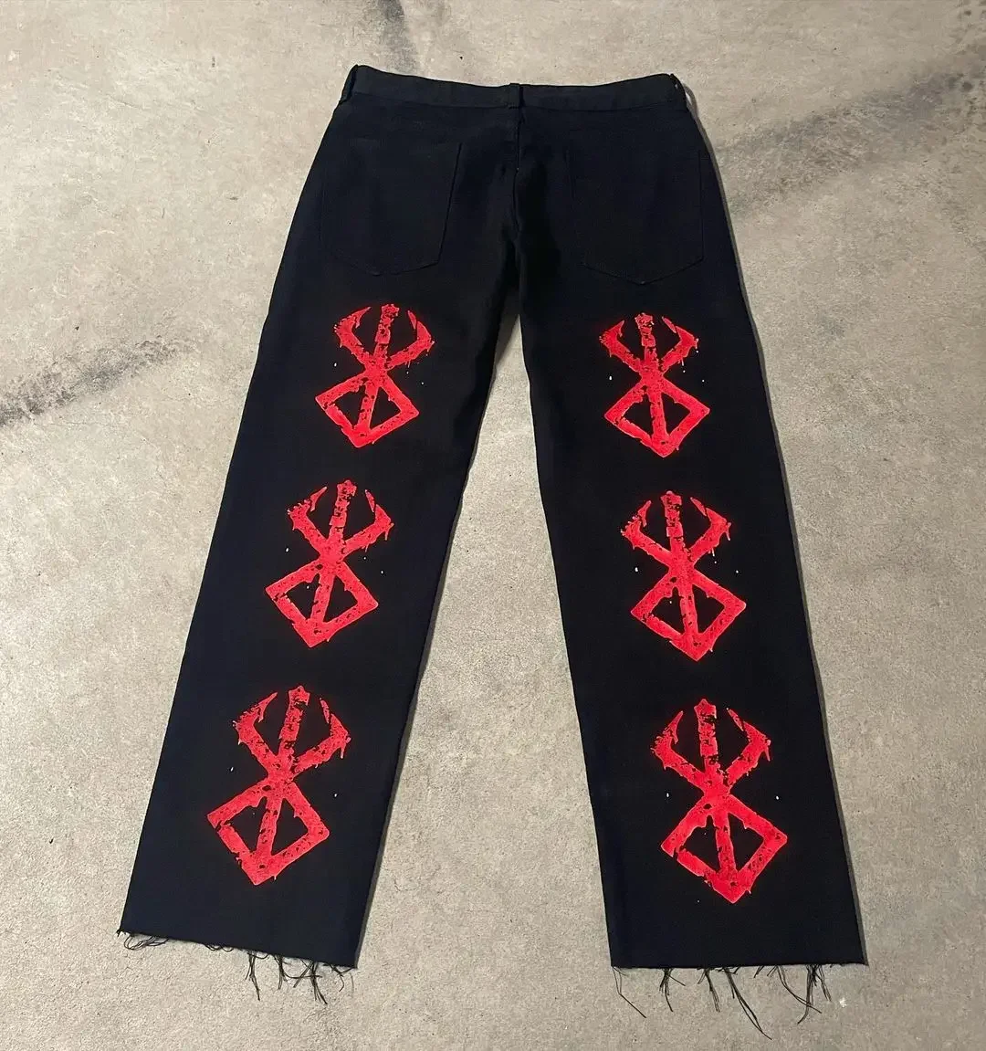 Y2K New Street Jeans Japanese Harajuku Hip Hop Pattern Printed Loose Jeans Gothic High Waist Wide Leg Pants for Men and Women