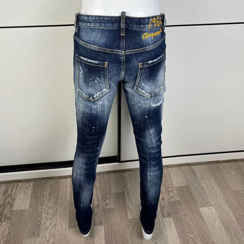 Street Fashion Men Jeans High Quality Retro Blue Elastic Slim Fit Ripped Jeans Men Embroidery Designer Denim Brand Pants Hombre