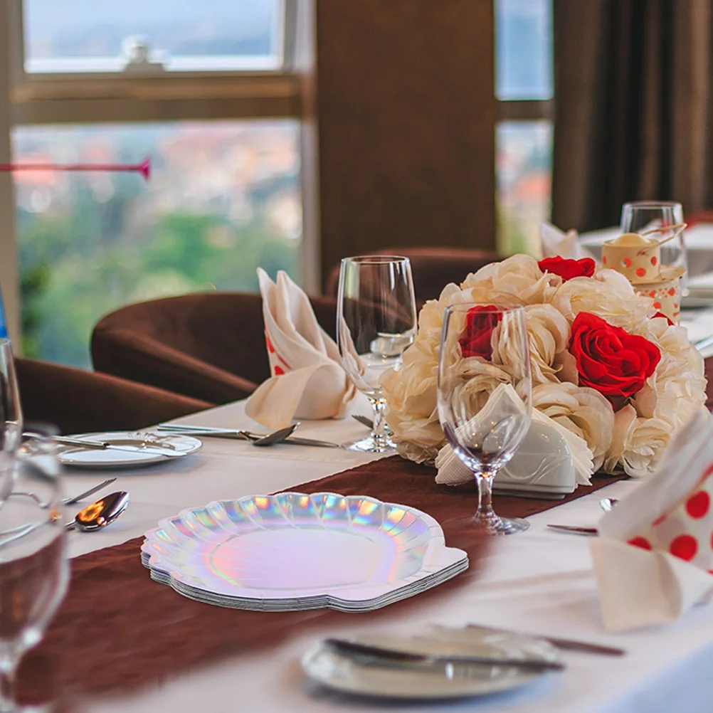 

16pcs Seashell Paper Plates Disposable Mermaid Birthday Party Dinnerware Cake Dessert Appetizer Plates Lightweight Easy Use