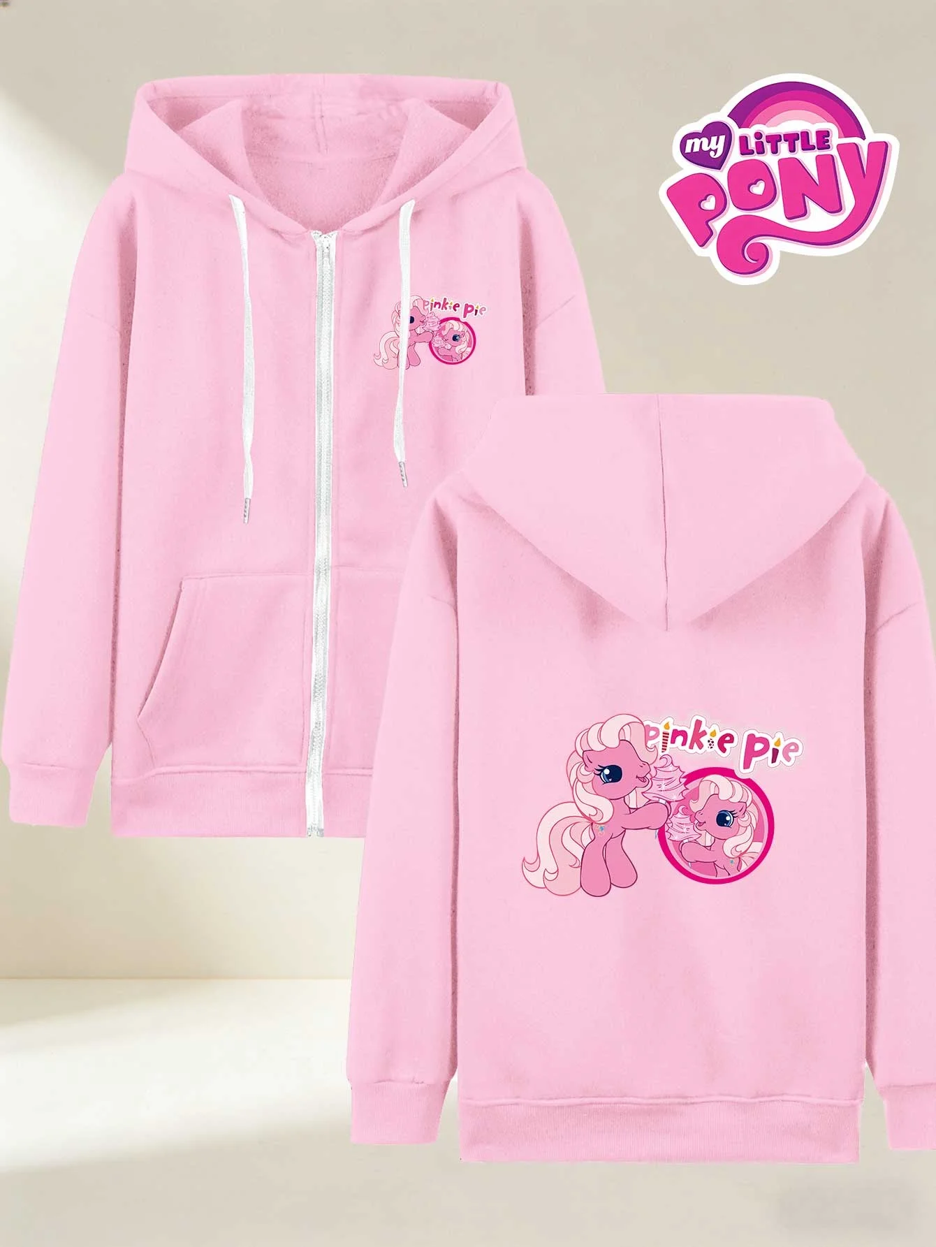 Sudadera con capucha para mujer de otoño e invierno, marca conjunta My Little Pony, estampado de fiesta de postres Pinkie Pie de My Little Pony, invierno