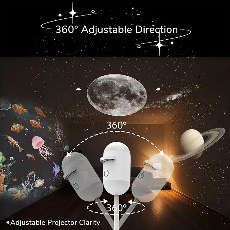 

Мини-проектор звездного неба 2-в-1 с раздвижными пленками, ночник, атмосферная подсветка 360° ° Вращающийся декор для спальни, подарок для детей