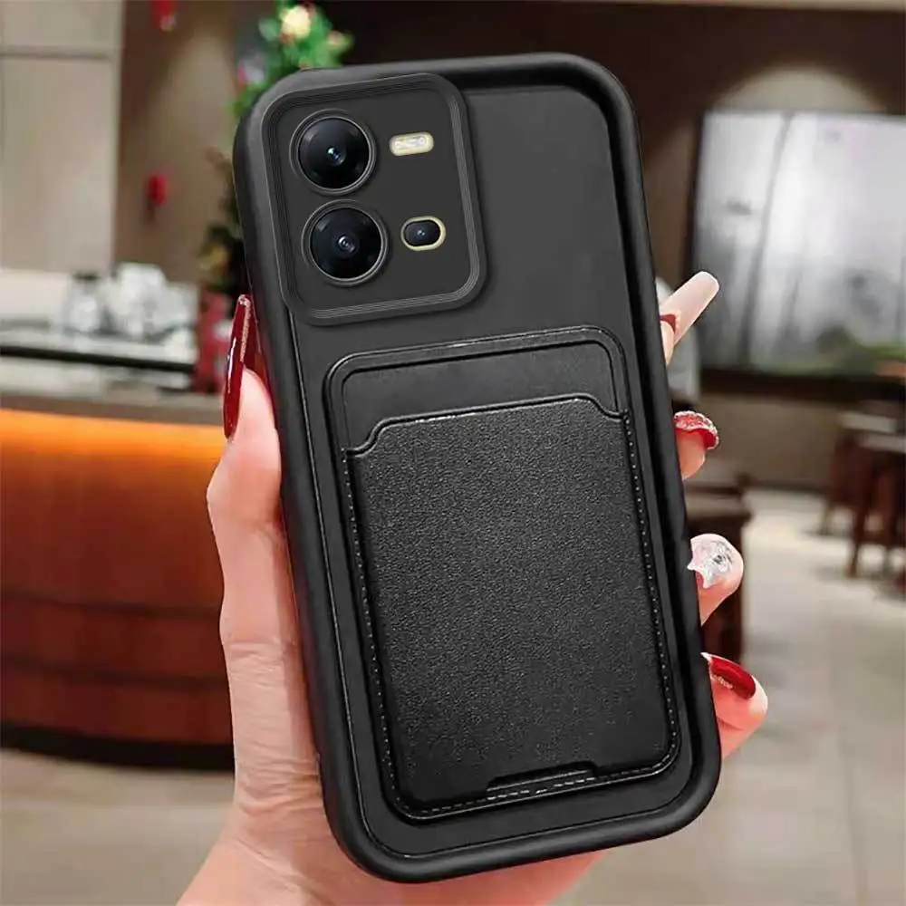 مناسبة ل Vivo V25 Pro V25E V23 V23E جراب هاتف بلون ماتي المضادة للسقوط ذاتية اللصق فتحة للبطاقات الغطاء الخلفي #1