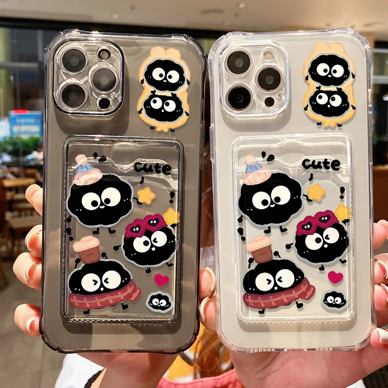 Cartoon Black Briquettes Wallet Phone Case For iPhone 11 Case iPhone 16 15 14 13 12 Pro Max 7 8 Plus SE 2020 Card Holder Cover